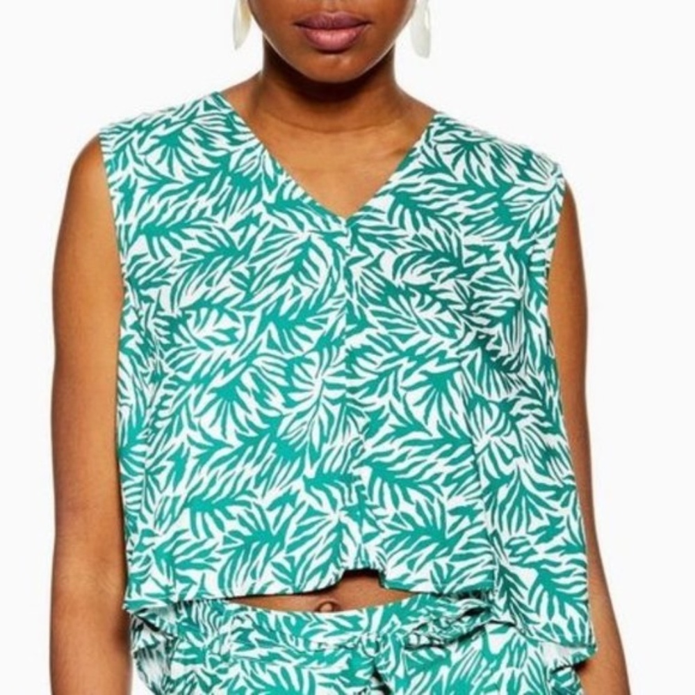 TOPSHOP Green Tie Back Crop Top